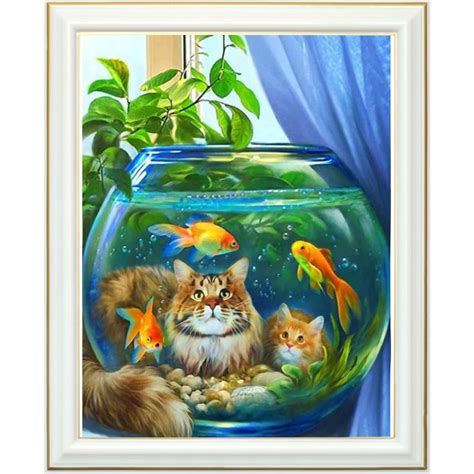 Diamond Painting Chat Et Poissons Rouges 40 X 50 Cm Lartera