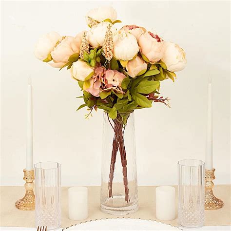 BalsaCircle 2 Bouquets Cream Blush Rose Gold 19 In Artificial Peony