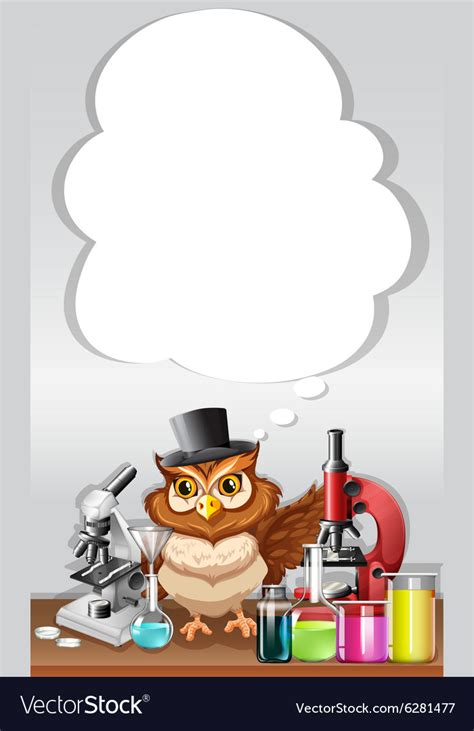 Border Design With Owl In Chemistry Lab Royalty Free Vector