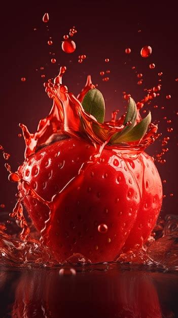 Premium AI Image A Strawberry With Water Splashing Around It