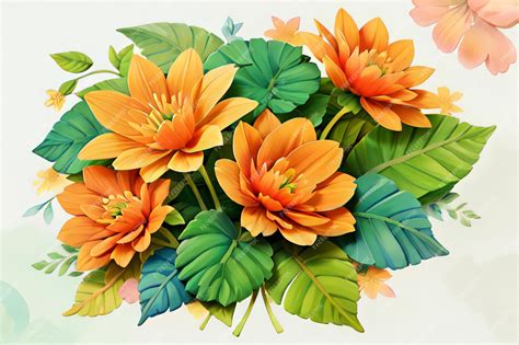 Premium Photo A Watercolor Painting Of Orange Flowers And Green Leaves