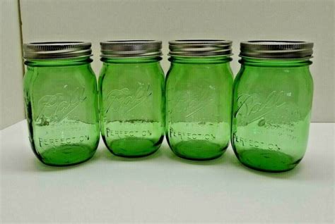 4 Vintage Ball Perfect 100th Anniversary Green Jars Wlid Collectible