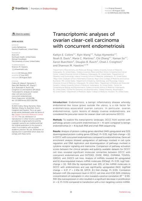 Pdf Transcriptomic Analyses Of Ovarian Clear Cell Carcinoma With