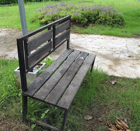 The Wooden Chair in the Garden. Stock Image - Image of long, brown: 123699589