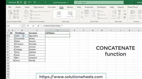 An Excel Spreadsheet With The Text Concatenate Function In Green And White