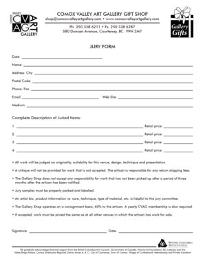 Fillable Online Gs Jury Form Comoxvalleyartgallerycom Fax Email Print