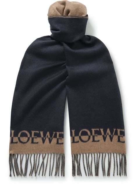 Loewe Fringed Logo Jacquard Wool And Cashmere Blend Scarf Loewe