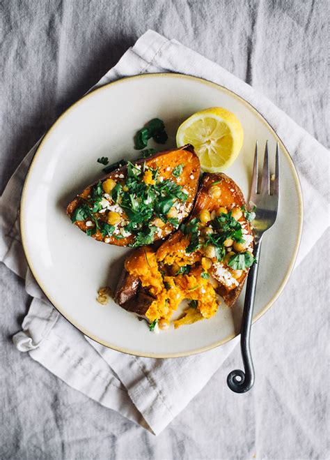 Roasted Sweet Potato With Chickpeas Feta And Cilantro Casey Wiegand