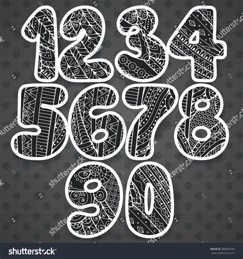 Zentangle Numbers Set Collection Doodle Numbers Stock Illustration