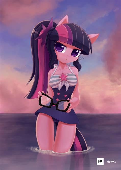 2453993 Safe Artist Howxu Sci Twi Twilight Sparkle Anthro G4 Adorasexy Beach Shorts