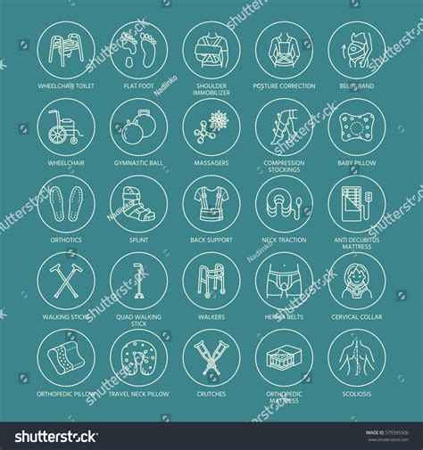 Orthopedic Trauma Rehabilitation Line Icons Crutches Stock Vector