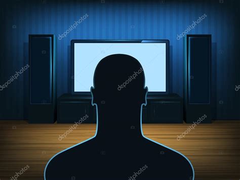 Man silhouette watching tv in the room — Stock Vector © soundrain #26512401