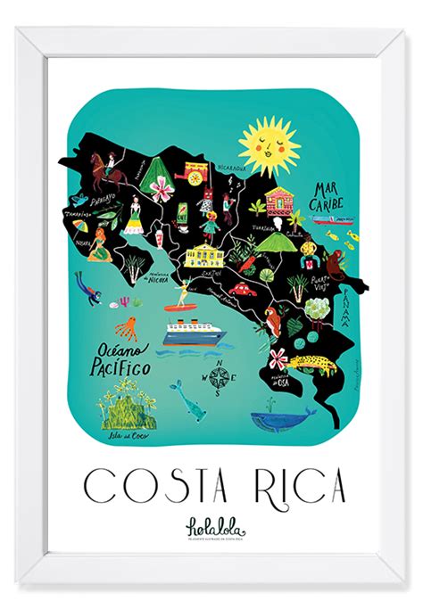 Costa Rica Map Art Print Holalola