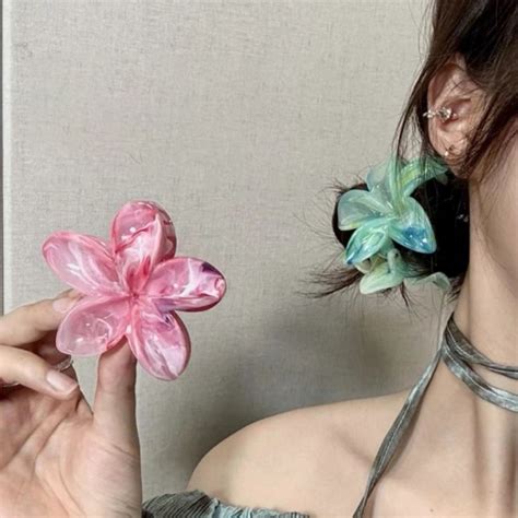 Jojo COCO ใหม ขนาดใหญ Smudged Frangipani Hairpin สาหรบผ หญง