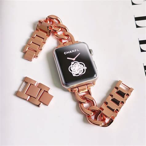 Rose Gold Apple Watch Band Mm Mm Mm Mm Metal Chain Etsy