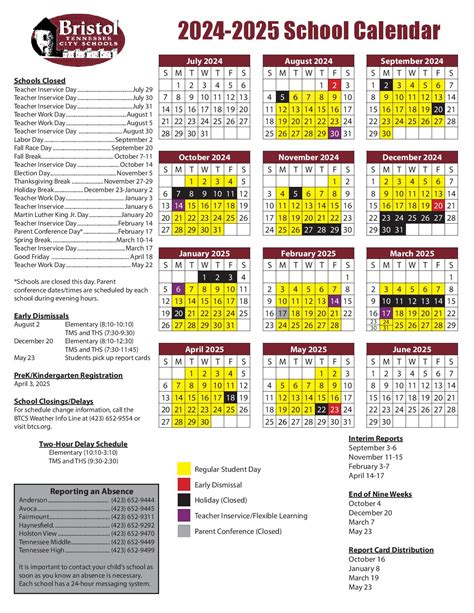 Bristol Tennessee City Schools Calendar 2024-2025 in PDF