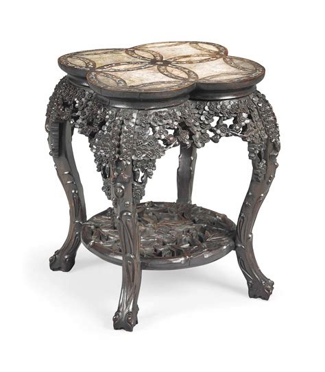 A Chinese Mother Of Pearl Inlaid Carved Hardwood Stand Early Th