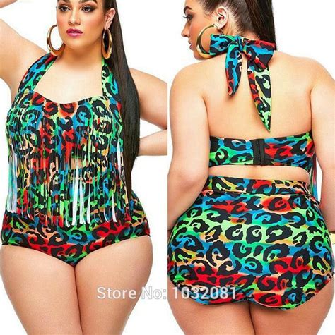 2019 2015 New Sexy Plus Size Swimwear Women Leopard Fringe Bikini High Waist Swimsuit Extra
