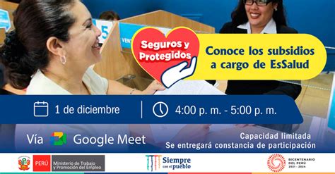 Charla Virtual Gratuita Mtpe Conoce Los Subsidios A Cargo De Essalud