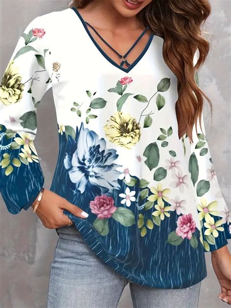 Plus Size Casual Top Womens Plus Colorblock Floral Print Temu Australia