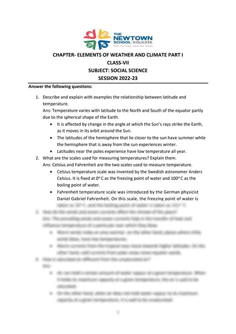 SOLUTION Worksheet Class Vii Elements Of Weather And Climate I Studypool