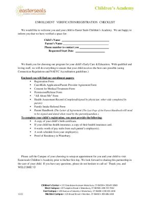 Fillable Online Enrollment Verification Registration Checklist Fax