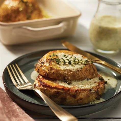 Roasted Celeriac Steaks With Shallot Caper Cream Sauce Recipe From H E B