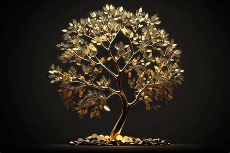 Premium Photo Gold Money Tree With Coins On Black Background