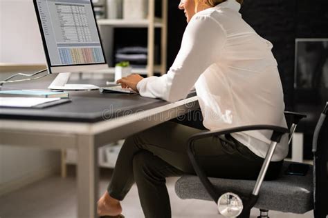 Woman Sitting in Bad Posture Working on Computer Stock Image - Image of ...