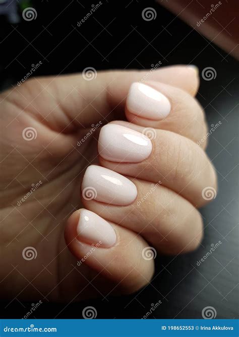 Nude Color Short Nails With Shimmer Stock Image Image Of Short Shimmer