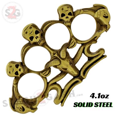 Demonic Skull Baphomet Brass Knuckle Duster Steel Paper Weight Bronz Slash2gash