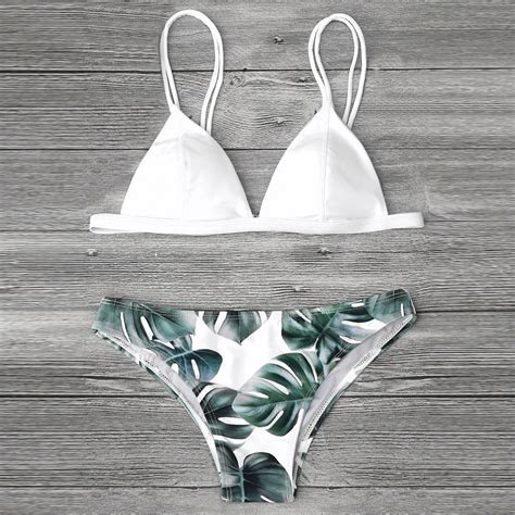 Conjunto De Bikini Con Estampado De Hojas Para Mujer Ba Ador Acolchado