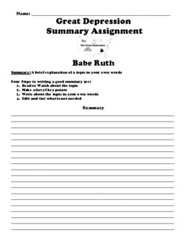 Babe Ruth Summary Assignment By BAC Education TPT