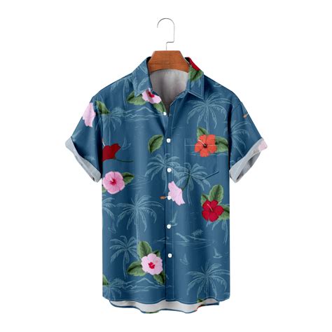 Mlfu Big Mens Hawaiian Shirt Button Down Short Sleeve Tropical Printed