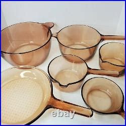 Vintage Vision Corning Ware Piece Amber Glass Cookware Pots Pans