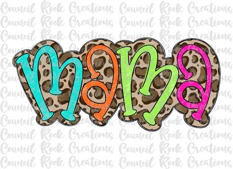 Mama Png Distressed Colorful Doodle Letters Leopard Print Digital