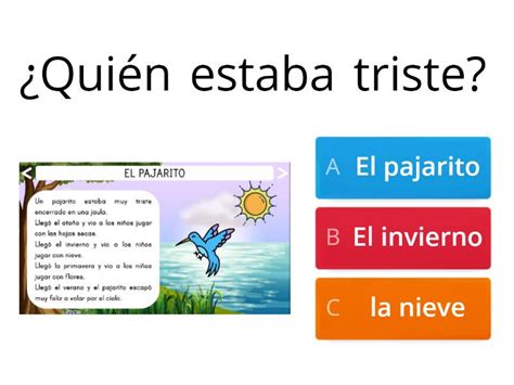 Comprensi N De Textos El Pajarito Y Mi Cebra Elena Cuestionario