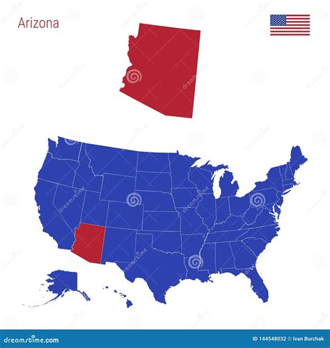 The State Of Arizona Is Highlighted In Red Vector Map Of The United States Divided Into