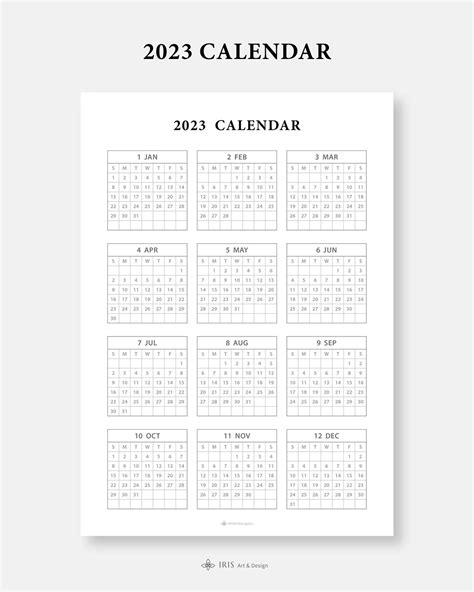 2023 2024 Calendar Printable Calendar Template Inserts Yearly Calendar Pad Annual Calendar Pdf