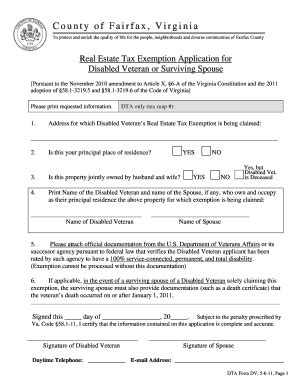 Fillable Online Fairfaxcounty Vets Disabled Exemption Application Rev