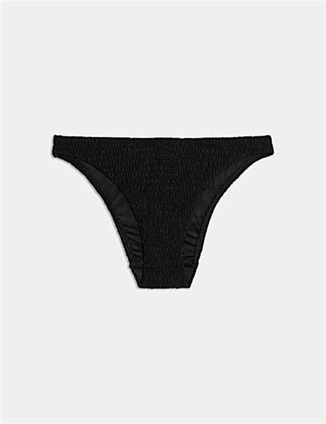 Shirred High Leg Bikini Bottoms BLACK Bikini Bottoms M S MY