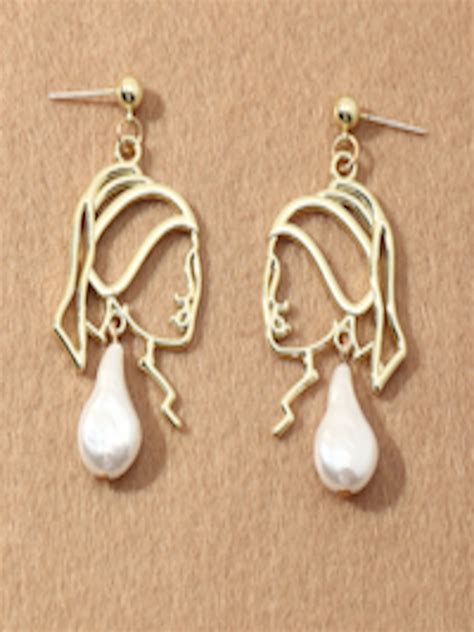 Buy Urbanic Gold Toned Teardrop Shaped Drop Earrings Earrings For