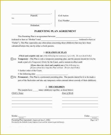 Parenting Agreement Template Free Of Parenting Agreement Templates