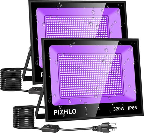 2 Pack 320W LED Black Light Blacklight Flood Light With Plug Switch