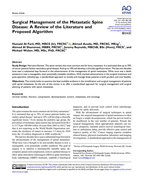 PDF Surgical Management Of The Metastatic Spine Disease A Review Of