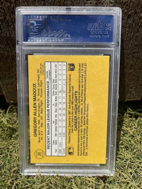 Graded Donruss Greg Maddux Rookie Rc Card Psa Grade Gem