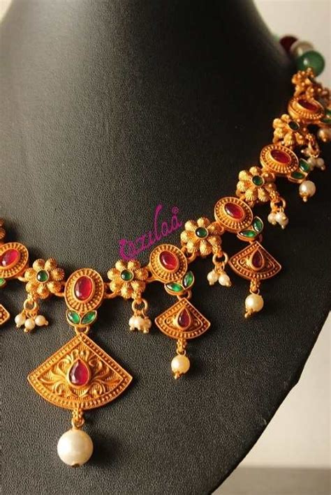 Ethnic Antique Golden Pearl Maroon Green Gemstone Set At Azilaa