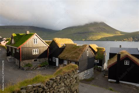 Houses With Turf Roofs Bour Village Vagar Island Faroe Islands