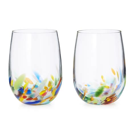 Confetti Wine Glasses Set Of 2 Hand Blown Stemless Wine Glasses Uncommongoods