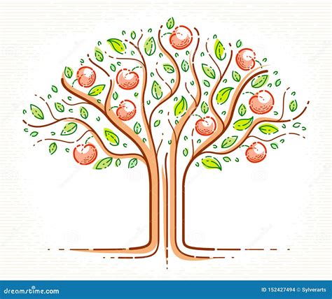 Fruit Tree Trained Upright As An Espalier, Vintage Illustration Cartoon ...